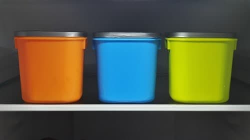 orange blue green containers