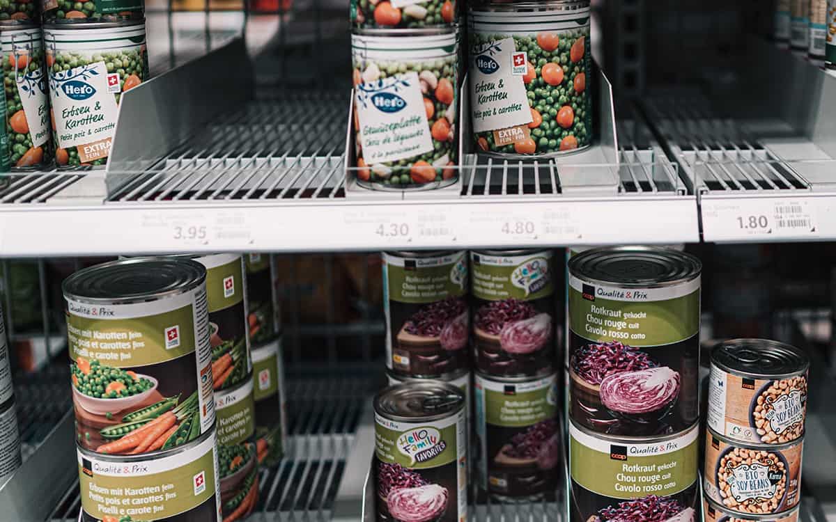 canned goods arranged
