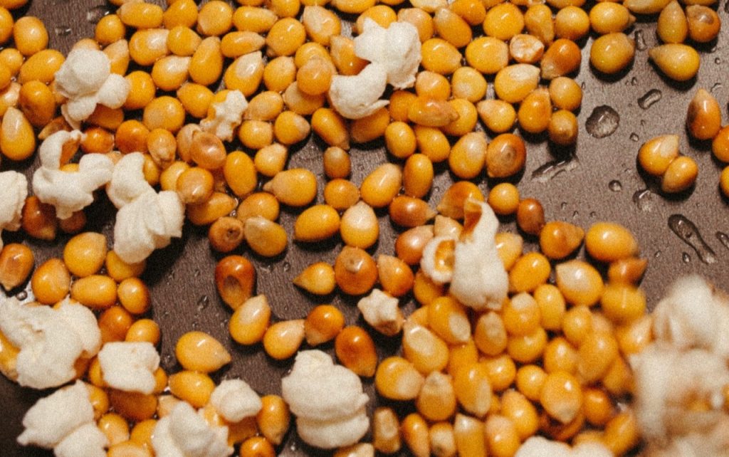 popcorn kernels on a pan
